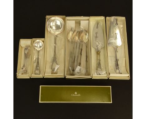 Lot of Eleven (11) Christofle "Marly" Silver Plate Serving Pieces. Includes: ice cream ladle, pie server, sugar tongs, cake s