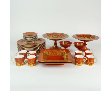 Thirty-Seven (37) Piece Vintage Royal Worcester Partial Dessert Set. Includes: 2 compotes (one with crack); 2 sherbet cups (o