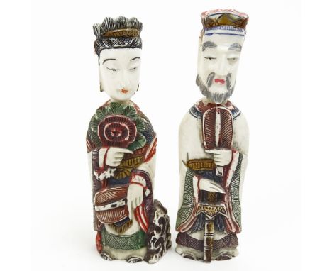 Two Carved Ivory Figural Snuff Bottles. "Emperor and Empress". Unsigned. Good condition. Measures 3-3/4" H. This item will on