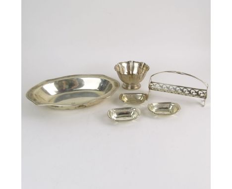 Collection of Six (6) Vintage Sterling Silver Table Top Items. Includes Irish sterling footed bowl, oval vegetable bowl, pier