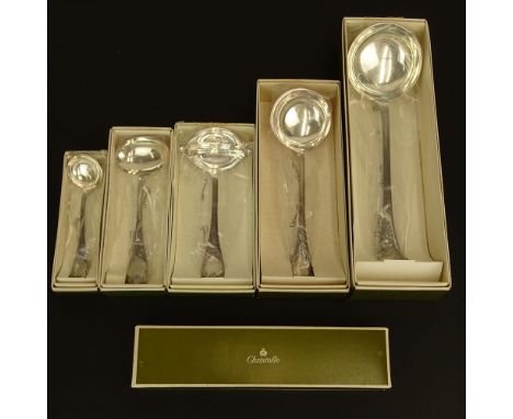 Lot of Five (5) Christofle "Marly" Silver Plate Serving Pieces. Includes: ice cream ladle, large ladle, fat & lean ladle, cre