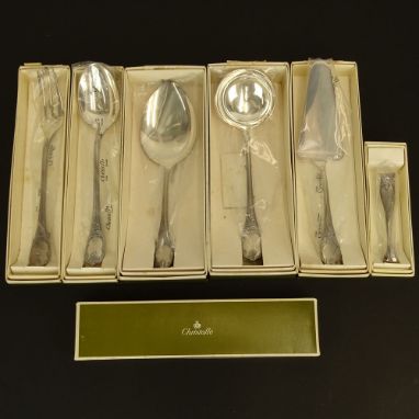 Lot of Six (6) Christofle "Marly" Silver Plate Serving Pieces. Includes: ice cream ladle, ice cream server, pie server, sugar