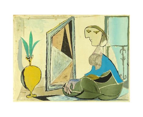 Pablo Picasso, Spanish (1881-1973) Large color Lithograph. Signed in plate. Significant foxing, toning from age or in good co
