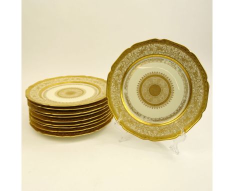 Set of Ten (10) Gilt Encrusted Royal Ivory, Czechoslovakia, Windsor Chargers. Signed. Light wear or in good condition. Measur