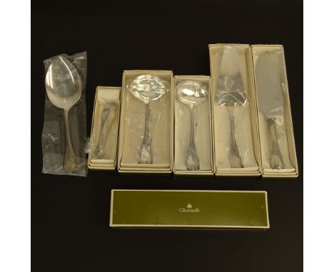 Lot of Six (6) Christofle "Marly" Silver Plate Serving Pieces. Includes: cake server, pie server, fat & lean ladle, sauce lad