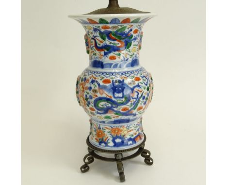 Antique Chinese Porcelain Vase, Now as a Lamp. Signed. Good condition. Measures 9-1/2" (porcelain only). Shipping $65.00 