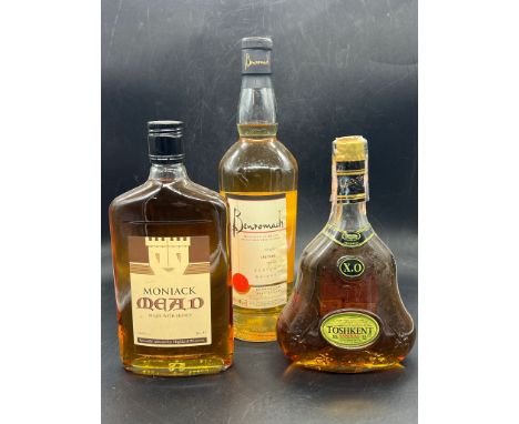A collection of Cognac, scotch Benromach whisky and Mead 