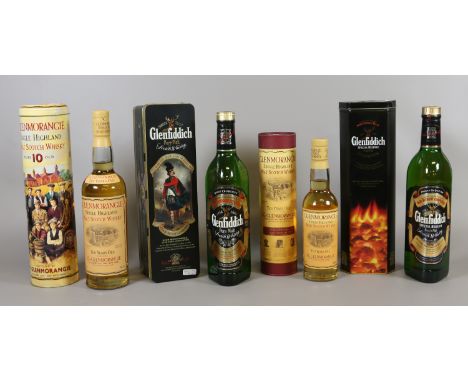 Four boxed and unopened bottles of Scotch single malt; Glenfiddich special reserve and special old reserve, Glenmorangie 10 y