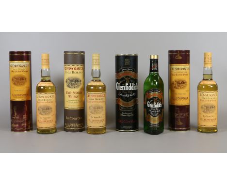 Four boxes and unopened 70cl bottles of single malt Scotch Whisky; a special reserve Glenfiddich and three Glenmorangie ten y