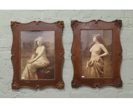 A pair of Victorian lithograph prints in ornate frames after A. Asti depicting monochrome nudes.