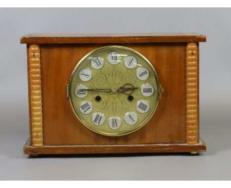 A Russian Lantaz mantel clock with Arabic numeral dial enclosing twin train movement instructions present.
