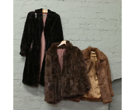 Two ladies three quarter length fur coats along with a full length Scotch mole coat.