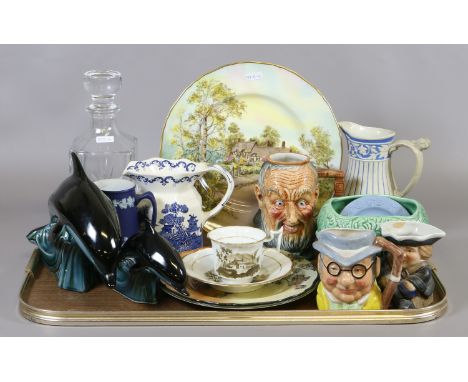 A tray of collectable ceramics and glassware to include Masons, Royal Worcester cabinet plate 'Anne Hathaways cottage' Poole 