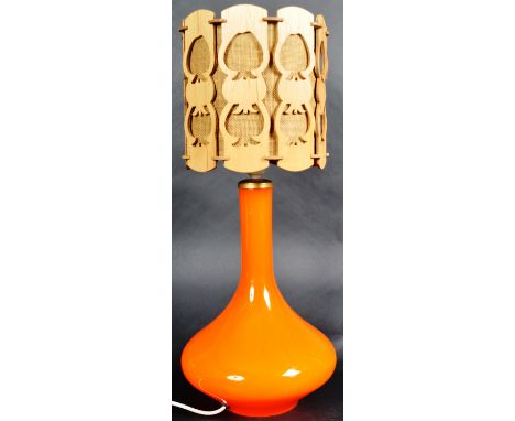 A retro vintage 1960's studio art glass lamp light in the manner of Holmegaard in brilliant vibrant tangerine orange colourwa