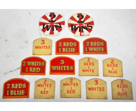 A mixed selection of vintage 20th Century fairground / funfair hand painted signage with many relating to possibly Tin Can Al