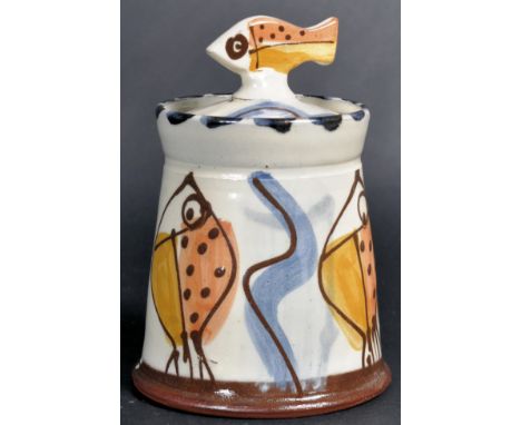 Kevin Warren - A retro mid 20th Century Cornish St Ives studio art pottery&nbsp;condiment&nbsp;pot / sugar pot having a fish 