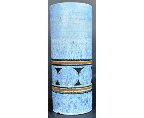 Honor Perkins - Troika - A retro vintage 20th Century 1970's Cornish studio art pottery vase of cylindrical form with a abstr