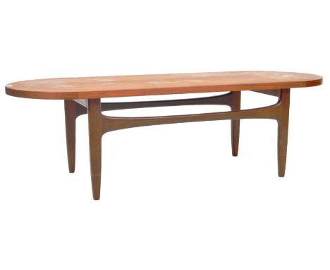 G-Plan - Danish Range - A retro vintage mid 20th Century teak wood coffee table having a rounded rectangular top raised on fo