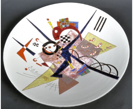 After Kandinsky - R. Casey - A retro 20th Century 1986 enameled plate / wall hanging in the manner of Kandinsky on a white ba