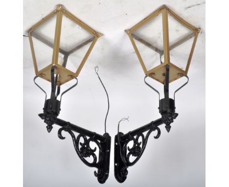 A pair of 19th Century Victorian external street / house wall mountable lantern / lamp lights of octagonal form having a deco