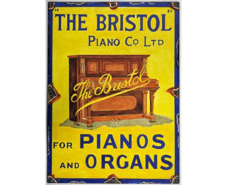 "The Bristol" Piano Co Ltd - A large contemporary oil on board artist's impression painting of a traditional advertising enam