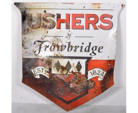 Ushers Of Trowbridge - A vintage mid 20th Century pub display / brewery enamel advertising enamel sign for Ushers. The sign o