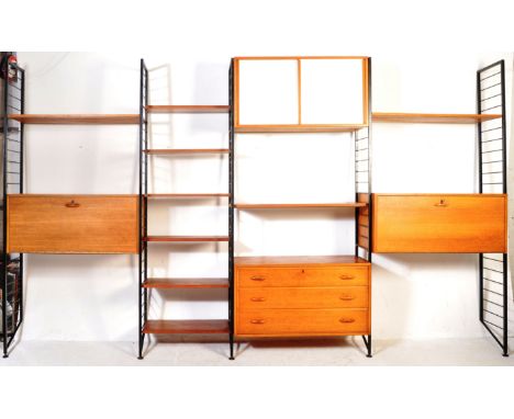 Robert Heal - Staples - Ladderax - An original retro vintage 20th Century 1960's teak wood four bay modular wall unit compris