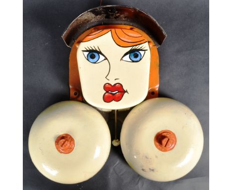 A vintage 20th Century fairground / funfair novelty painted industrial / school bell prop painted in the form of nude lady. M