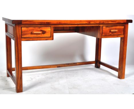 Manner of Laura Ashley - A retro vintage 20th Century contemporary pine writing table desk. Comprises a chamfered edge writin