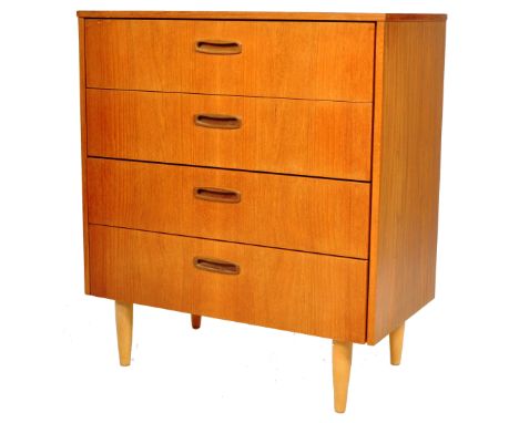 Jentique - A retro vintage mid 20th Century teak wood chest of drawers of simple form having a bank of four drawers with rece