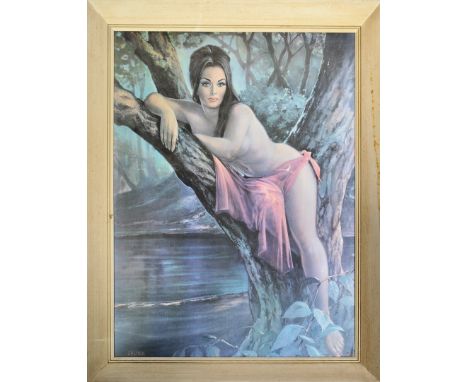 Joseph Henry Lynch (Born 1911-1989) - Woodland Goddess - A retro vintage mid 20th Century portrait painting print on board de
