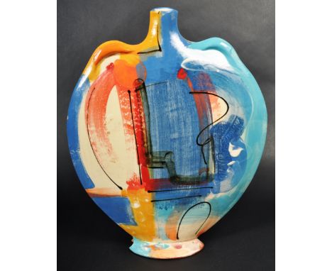 Richard Wilson - A retro vintage 20th Century British Studio Art pottery / ceramic vase of ovoid / moon shape. Hand painted d