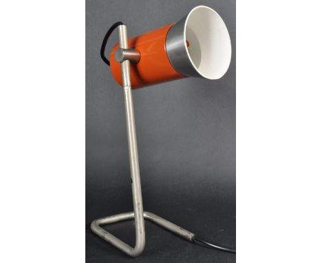 Wilhelm Vest - A retro vintage 1960's Austrian table / desk lamp light having an open shade with orange paint finish raised a