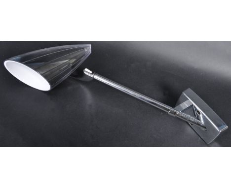 Milan Iluminación - A contemporary Spanish wall mountable chrome light having a clear adjustable conical perspex shade. Suppo