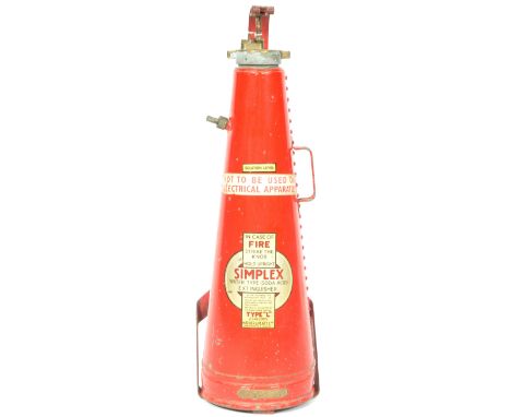 Mather &amp; Platt - Simplex Type "L" - A vintage early 20th Century 2 gallon rivertited fire extinguisher of cone shape form
