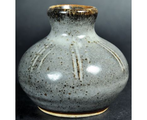 Muchelney Pottery - A retro vintage mid 20th Century studio art pottery vase of squat globular form having grey glaze finish 