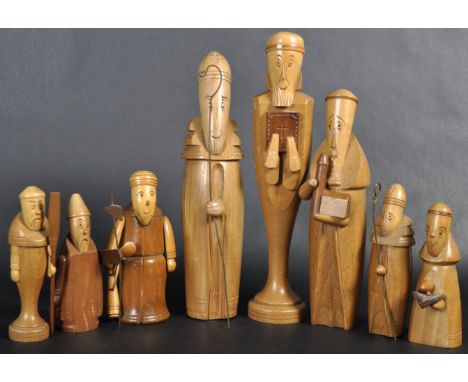 Eire Creations - A set of eight vintage 20th Century Irish folk art carved wooden figures of ecclesiastical form. Varying siz
