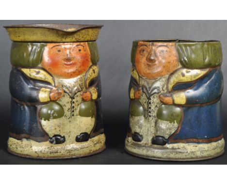 Huntley &amp; Palmer - Two vintage 20th Century 'Toby Jug' biscuit tins one sadly missing it's hat which forms the cover. mak