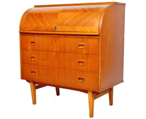 Egon Ostergaard - An original retro vintage 1960's Scandinavian Swedish Danish influence teak wood cylinder bureau desk havin