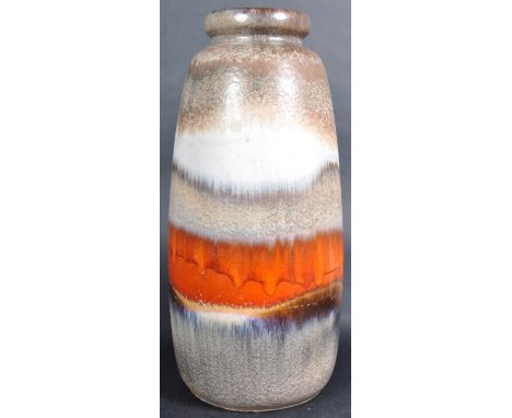A retro vintage 1960's West German pottery Fat Lava type vase having a red drop glaze band. Stamped to base 264-47. Measures 