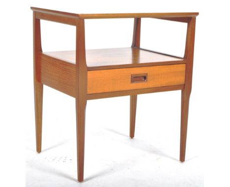 Nathan - A retro vintage mid 20tjh Century teak wood bedside chest / side lamp table of simple form having a single drawer se