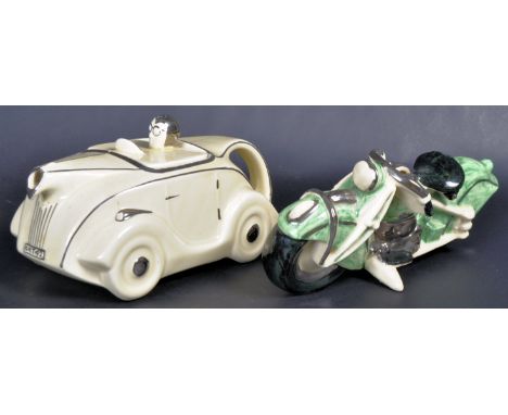 Sadlers - A 20th Century Art Deco ceramic teapot in the form of a racing car with the drivers head forming the handle for the