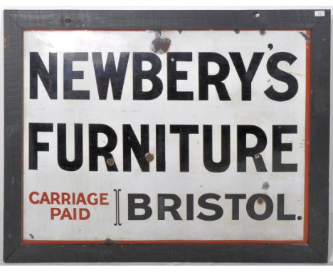 Newbery's Furniture - Bristol - an original early local interest enamel shop advertising sign for the furniture company in Br