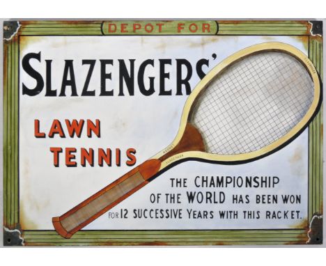 Slazengers' Lawn Tennis - A large contemporary oil on board artist's impression painting of a traditional advertising enamel 