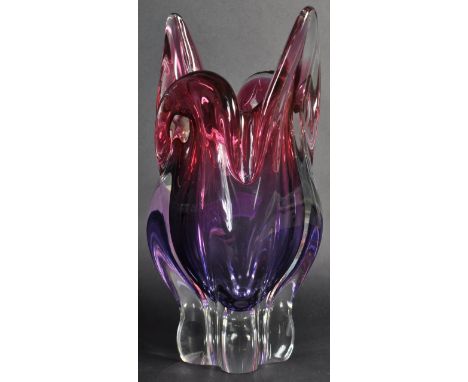 A vintage retro 1960's Czechoslovakian studio art glass vase by Josef Hospodka in a graduating pink / purple gradient colourw