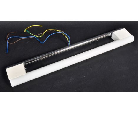 A retro vintage 20th Century wall light lamp fixture comprising of a long cylindrical opaline glass tube shade with chrome ba