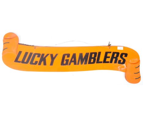 A vintage 20th Century 1980's / 90's orange acrylic arcade double sided sign having applied acrylic black lettering reading '