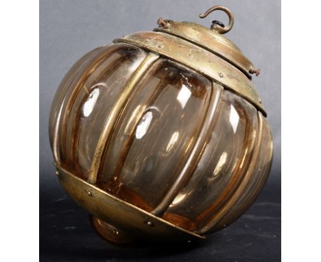 A vintage 20th Century Art Deco hanging glass light shade having a copper mount with smoked bubble glass panel. Hanging hook 
