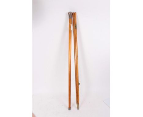 Gentlemens silver topped walking cane, with Coldstream Guards Regimental Badge, 95cm in length, together with a Sergeant Majo