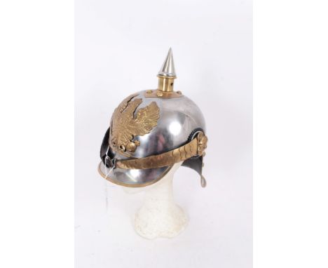 Reproduction Imperial German Jaeger Regiment Officers' lobster tail helmet of metal construction with gilt eagle badge, gilt 